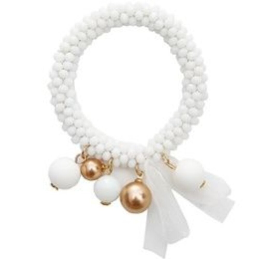 Festive Ribbon and Balls Beaded Bracelet - White